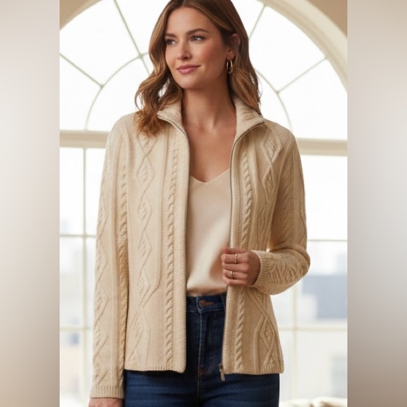 Ralph Lauren Sweaters - Ralph Lauren Lambs Wool Cream Cable Knit Sweater Cardigan Size: M